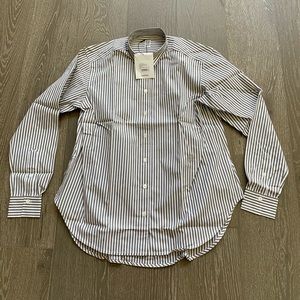 Toteme signature organic cotton shirt in dark taupe stripe